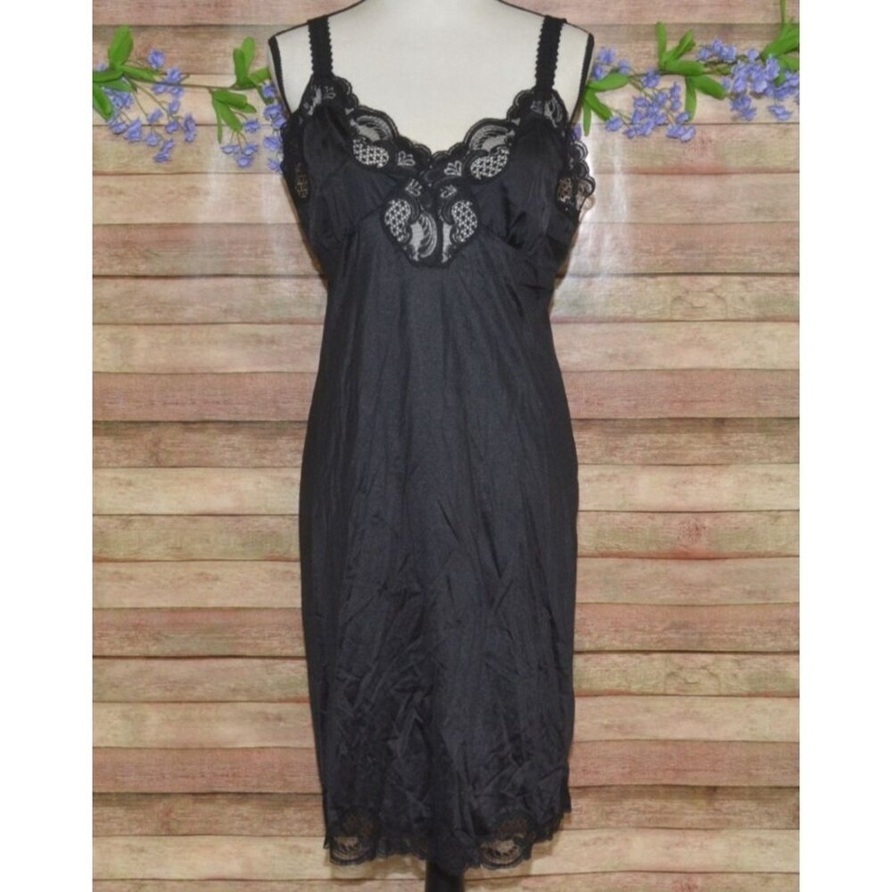 Bali Studio Black Slip Dress Sexy Lace Inset & Trim 38 US Size M Chamise Nighty